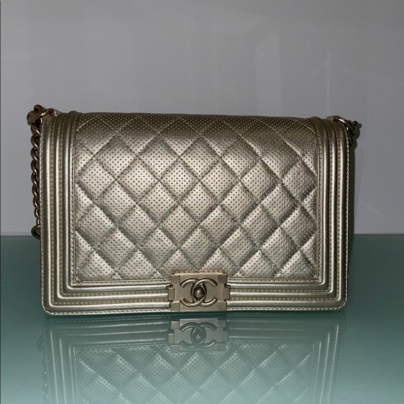CHANEL Caviar Quilted Boy Flap in Metallic Gold. - Picture 1 of 6